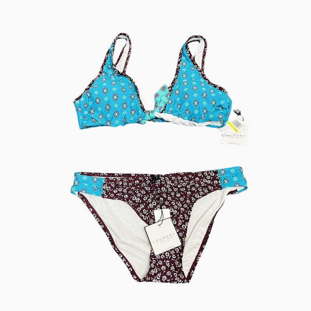 Sunday Somewhere Two-Tone Blue & Maroon Bikini Set